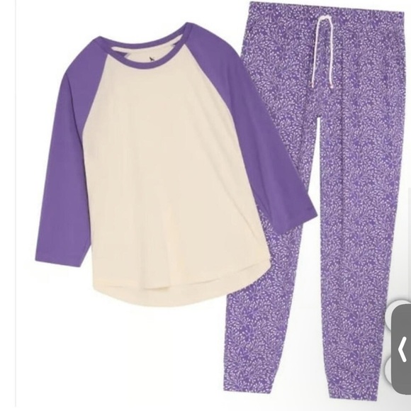 NWT Eddie Bauer Purple and Cream Pajama Set size medium - Picture 1 of 7